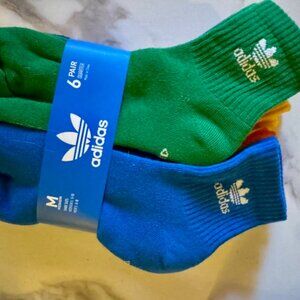 Adidas 6 Pairs Women's Brights Quarter Socks Size MEDIUM (5-10) NWT